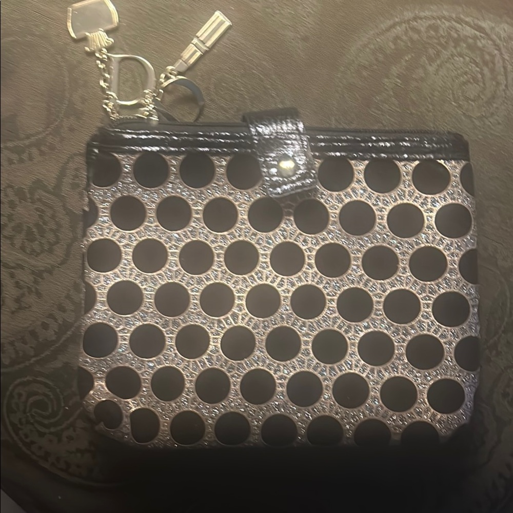 Dior Black and Gold Polka Dot Wallet